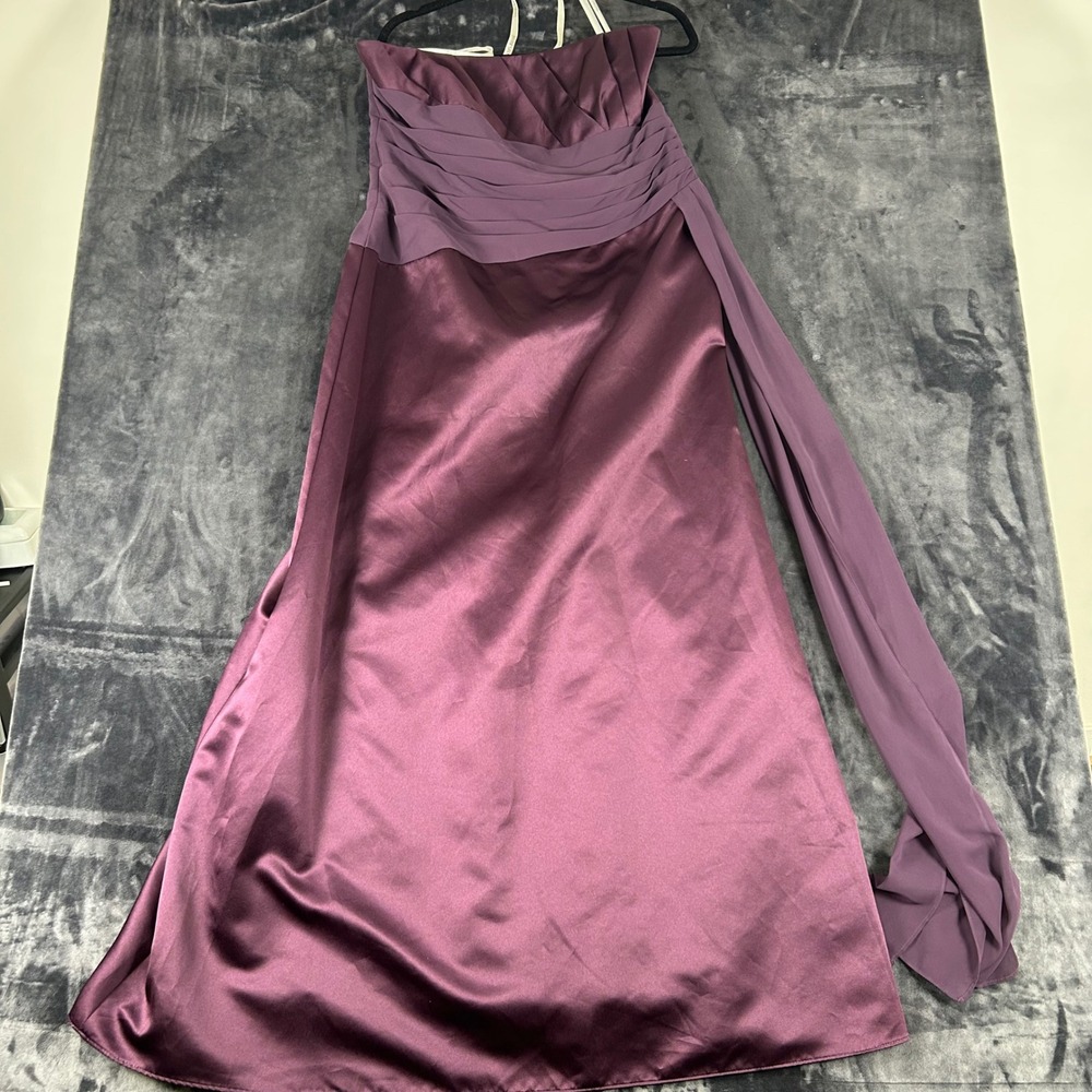 David's Bridal Formal Gown Womens 16 Plum‎ Strapless Pleated Satin Dress F13573